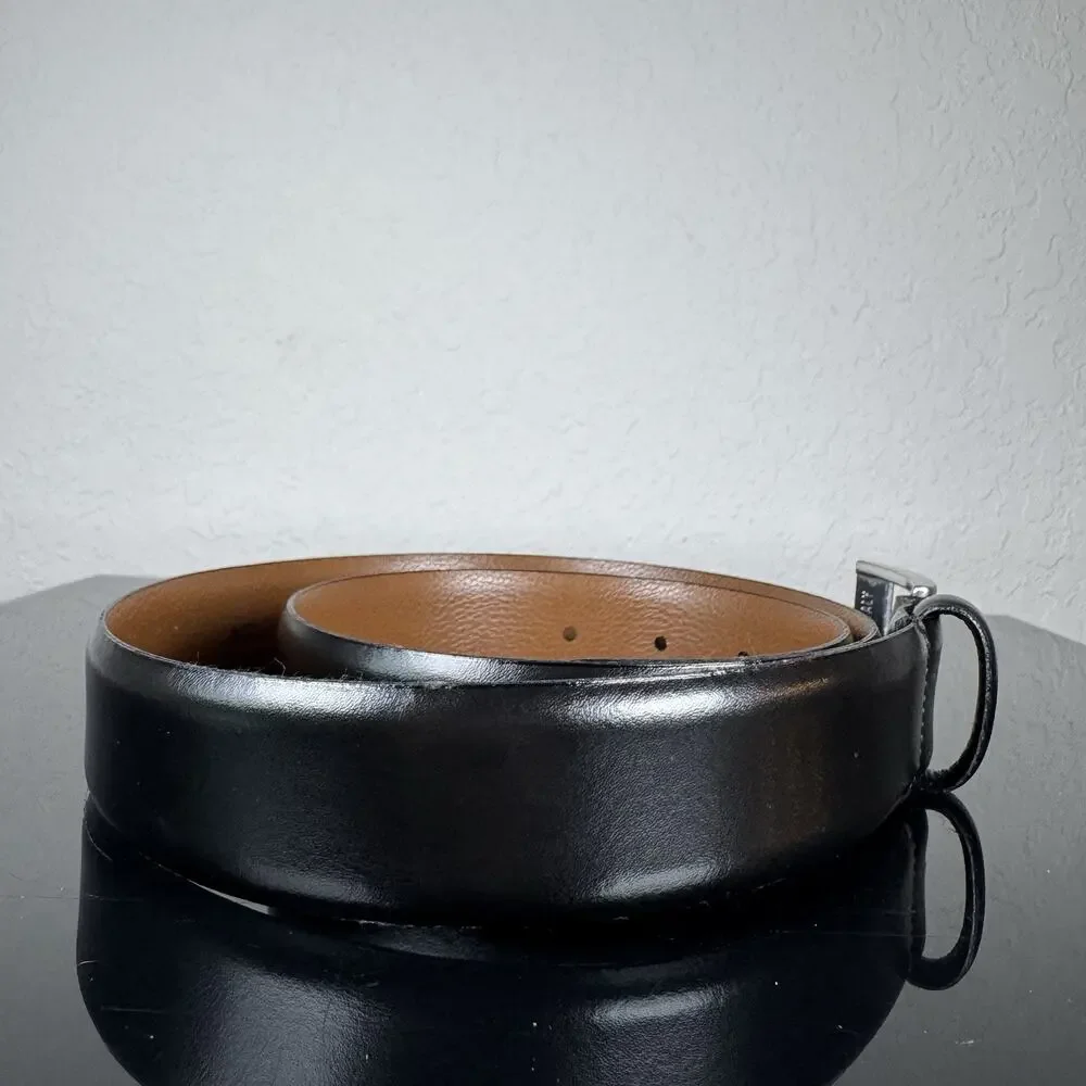 W. Kleinberg Mens Leather Dress Belt Sz 34 Silver Logo Buckle Black Office USA